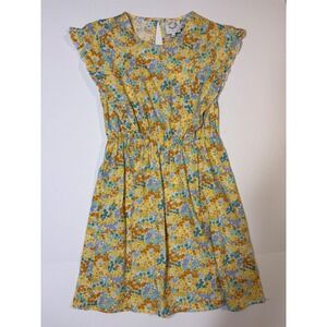 LILI.SIDONIO Yellow Floral Print Flutter Sleeve Smocked Waist Dress XS